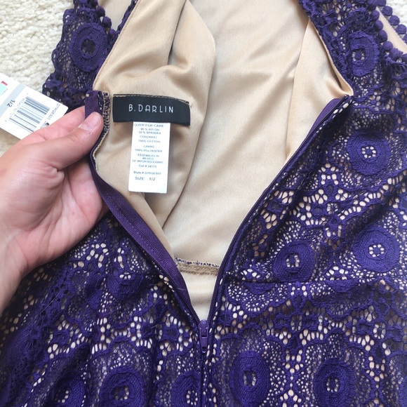 Purple and nude lace cocktail dress - Picture 5 of 6